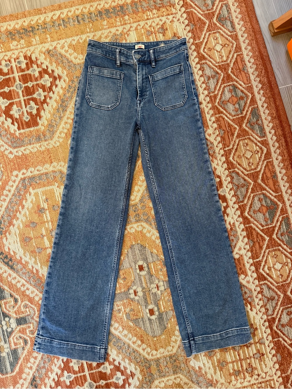 Faherty stretch Terry patch pocket high-rise wide leg jeans size 27, like New